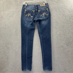 Miss Me Low Rise Skinny Jeans Gold Sequin‎ M Pockets Western Women's 30 x 31.5 thumbnail 3