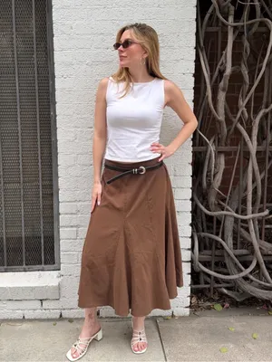 Free People Western Dressbarn brown pleated circle midi skirt with belt Size 12 #boho #y2k #cottagecore thumbnail 2