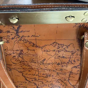 Patricia Nash Benvenuto Italy Map Brown Leather Antique Brass Xlarge Tote Bag thumbnail 7
