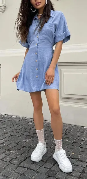 Commence Light Blue Button-Front Mini Shirt Dress XS thumbnail 1