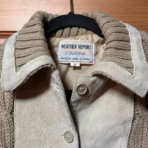 California vintage VTG 70s Women's Suede Leather Belt Knit Cardigan Sweater Jacket Beige Size Small thumbnail 3