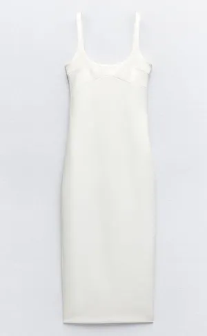 ❗️NWT ZARA White Fitted Midi Dress White Sleeveless Dress, Size L 🔼 thumbnail 6
