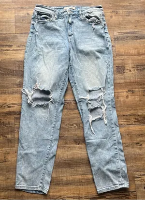 Willow + Root Womens Blue Light Wash Mom Fit Distressed Ripped Denim Jeans Sz 30 thumbnail 1