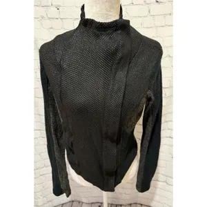 Miss Me Jacket Womens Small Black Gray Mixed Moto Asymmetric Zip Stretch Sweater thumbnail 2