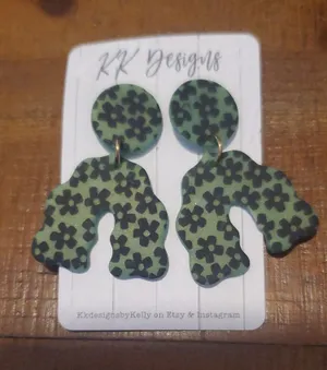 KK Designs Green Floral Arch Statement Earrings thumbnail 1