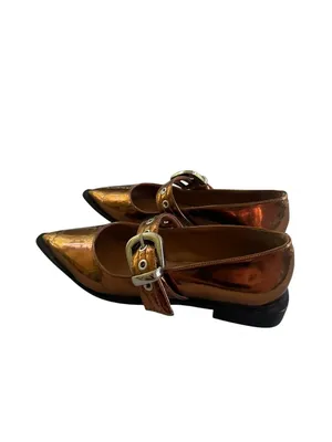 Anthropologie Maeve Pointed Toe Moto Mary Janes Bronze Metallic 38 thumbnail 7