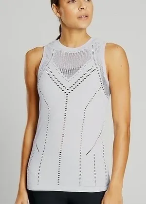 Athleta Oxygen Tank Womens Large Mesh Pointelle Training Sleeveless Top‎ Gray thumbnail 1