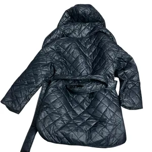 Women's Quilted Puffer Coat with Hood - Dark Navy Blue thumbnail 2