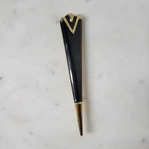 Monet Vintage Enamel Brooch Pin Black Gold Tone Art Deco Statement Jewelry thumbnail 10