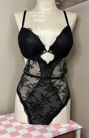 Victoria's Secret black lace push up one piece lingerie outfit sexy medium thumbnail 1
