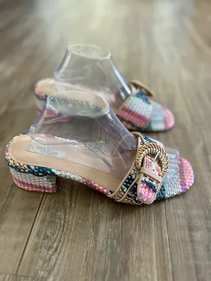 Steve Madden New York Blythe Sandal W/Buckle, Raffia Colorful Pattern Size 10 thumbnail 2