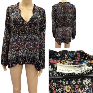 Everleigh Floral Paisley Peasant Blouse Long Sleeve Black Multicolor Womens XL thumbnail 5