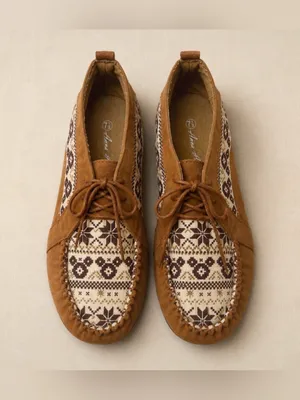 Anthropologie brown boho moccasin shoes size 7.5 ethnic print thumbnail 4