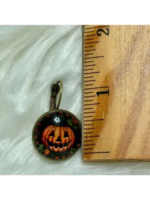 Halloween Pumpkin Jack O Lantern Dangle Earrings Black Orange thumbnail 4