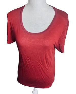 Reformation Womens Short Sleeved Red T-Shirt Linen Blend Size XS Basic Capsule thumbnail 1