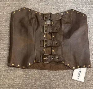 SisterParty Leather Cut Out Buckle Strapless Crop Top‎ Brown Medium NWT thumbnail 1
