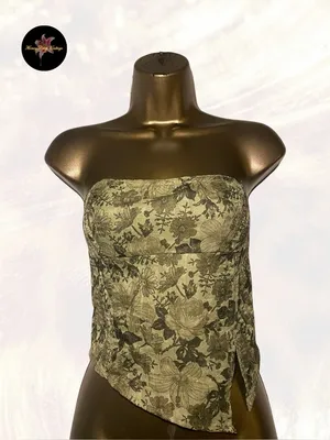 Cider Green Jacquard Floral Split Tube Top thumbnail 1