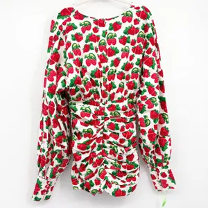 NWT Madeleine Simon Womens Strawberry Print Ruched Cottagecore Mini Dress XS thumbnail 11