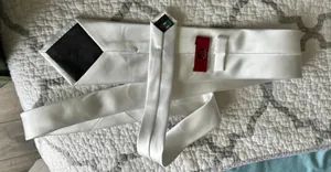 TELY White Satin Solid Woven Men’s Pointed Neck Tie One Size 1 Piece thumbnail 2