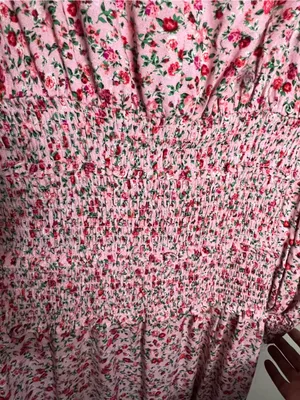 AFRM‎ Hazel Ditzy Floral Pink Smocked Waist Side Slit Romantic MIDI Dress thumbnail 5