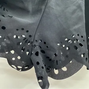 Brandy Melville Black Floral Laser Cut‎ Eyelet High Rise Drawstring Shorts OS thumbnail 9