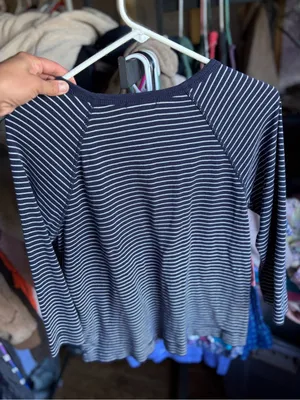 Lauren Ralph Lauren Navy and White Striped Long-Sleeve Tee with Shoulder Buttons thumbnail 4