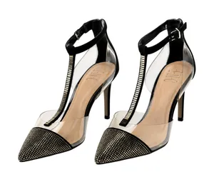 INC International Concepts Kaylona Clear Rhinestone T-Strap Pointed Toe Heels 6M thumbnail 1