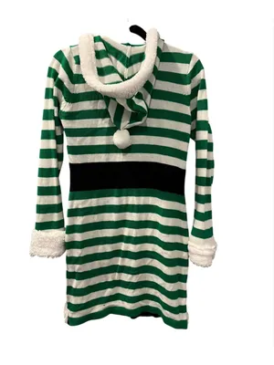 With Love Derek Elf Christmas Sweater Dress Hooded Green White Striped Costume L thumbnail 2