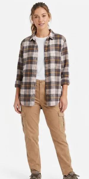 Aerie Flannel Plaid Button Down Shirt Pocket Charcoal Pink Yellow XS thumbnail 1