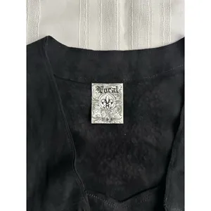 Vocal Women’s Black Sleeveless Fringe Rhinestone Skull Open Front Vest SZ XL EUC thumbnail 11