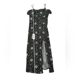 Y2K Mudd Black &‎ White Geometric Print Sleeveless Front Slit Maxi Dress Sz XL thumbnail 11