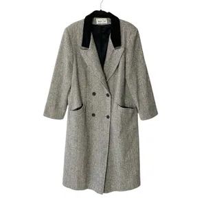 VINTAGE JENNIFER CHASE Wool Herringbone Longline Pea Coat Jacket thumbnail 5
