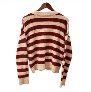 Altar’d State Red Taupe Tan Striped Fuzzy Sweater Soft M Retro Preppy Oversized thumbnail 3