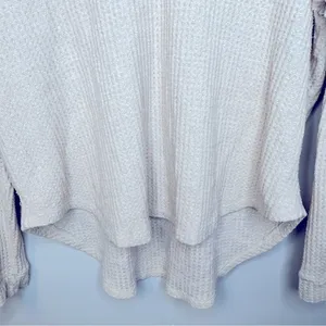 American Eagle Cream Soft & Sexy Plush Waffle‎ Knit V-neck Loungewear Top Size L thumbnail 5