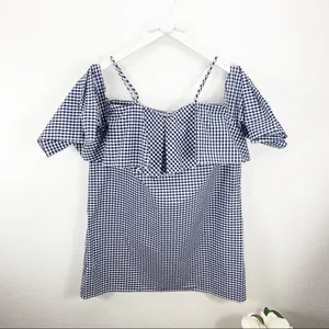 Amanda Uprichard Marise Dress Navy Gingham Ruffle Size medium m revolve thumbnail 3