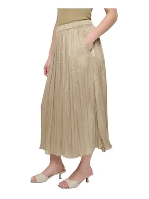NWT DKNY Womens Crushed Crease Woven Midi Skirt P5DNSB53 Pale Moss Brown Green M thumbnail 3