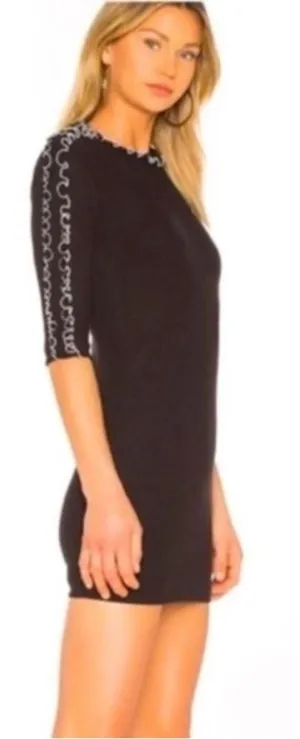 Amanda Uprichard Dress Averill Ribbed Mini in Black & White Ruffle‎ Trim size P thumbnail 1