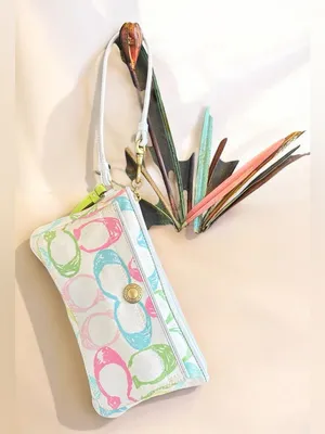 a vintage Coach Y2K pastel scribble wristlet ivory Canvas bag thumbnail 10