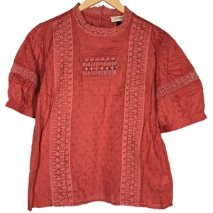 Universal Thread Womens XL Pink Eyelet‎ Lace Trim Puff Short Sleeve Top Blouse thumbnail 1