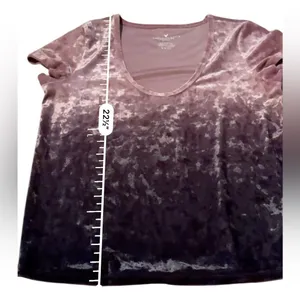 American Eagle‎ Pink & Purple Ombre Crushed Velvet Short Sleeve Top Sz S thumbnail 7