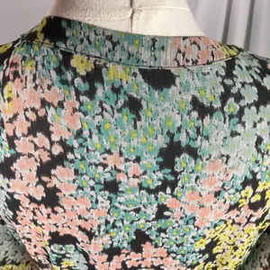 LOFT‎ Size 4 Floral Midi Dress Grey Pastel Button Front Sheer Lined Long Sleeve thumbnail 3