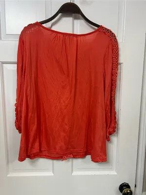 Carolyn Taylor Coral-Red Crochet Trim Tunic Top thumbnail 4