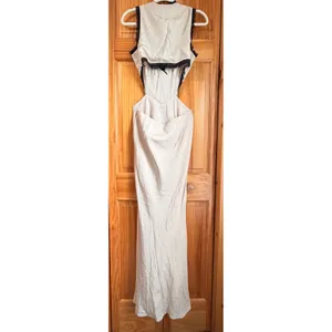 NWT Princess Polly Keila Lace Trim Maxi Dress Cream Black Satin Slip Cutout Sz 6 thumbnail 5