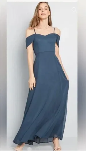 ModCloth Resounding Wow Maxi Dress Gown Prom Off the Shoulder Women's sz. 8 thumbnail 3