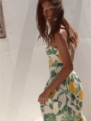 Zara Strapless Fruit Print Maxi Dress - Green & Yellow thumbnail 6