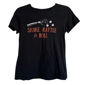 Shake Rattle Roll Skeleton Dice Graphic Tee Black Halloween Bunco‎ Size Small thumbnail 3