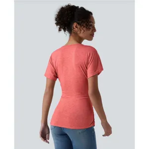 Halara Womens Wrap V-Neck Ruched Top Medium Coral Pink Short Sleeve T-Shirt thumbnail 3