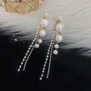 Elegant White Pearl Dangle Drop Earrings for Women,CZ Tassel Pearl Earrings thumbnail 2