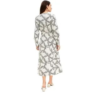 LOFT Women's Long Sleeve White & Black Bow Print Dress Size M thumbnail 2