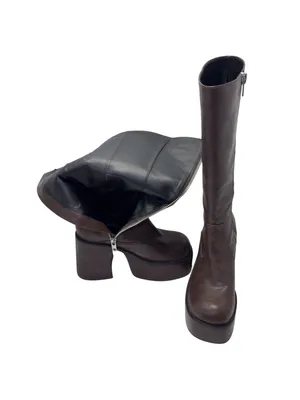 Vintage Sole Delia’s Knee-High Chunky Platform Brown Leather Boots Size 9 thumbnail 9